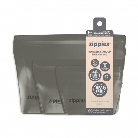 Zippies Ssteel Grey Reusable Storage Bags - Sampler